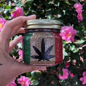 Stash jar, glass stash jar, stoner gifts for her, small stash jar, glitter stash jar, marijuana jar, stoner gifts, Rasta stash jar