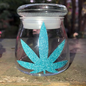 Stash jar, glass stash jar, stoner gifts for her, small stash jar, glitter stash jar, marijuana jar, stoner gifts, blue stash jar
