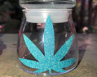 Stash jar, glass stash jar, stoner gifts for her, small stash jar, glitter stash jar, marijuana jar, stoner gifts, blue stash jar