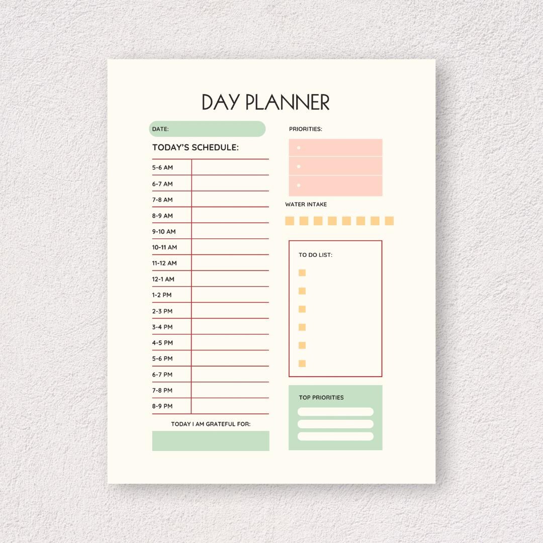 Daily Planner Printable PDF – Pastel Colors, 1 Page, Undated Daily ...