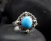 Size 6 Vintage Turquoise Ring - Native American Turquoise Ring signed by artist