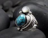 Size 6 Vintage Turquoise and Mother of Pearl Ring - Native American Turquoise Ring