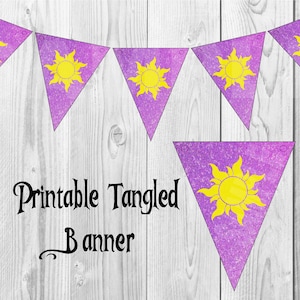 Tangled Banner, Instant Download, Printable, Purple Glitter, 8.5x11- 2 up  per sheet