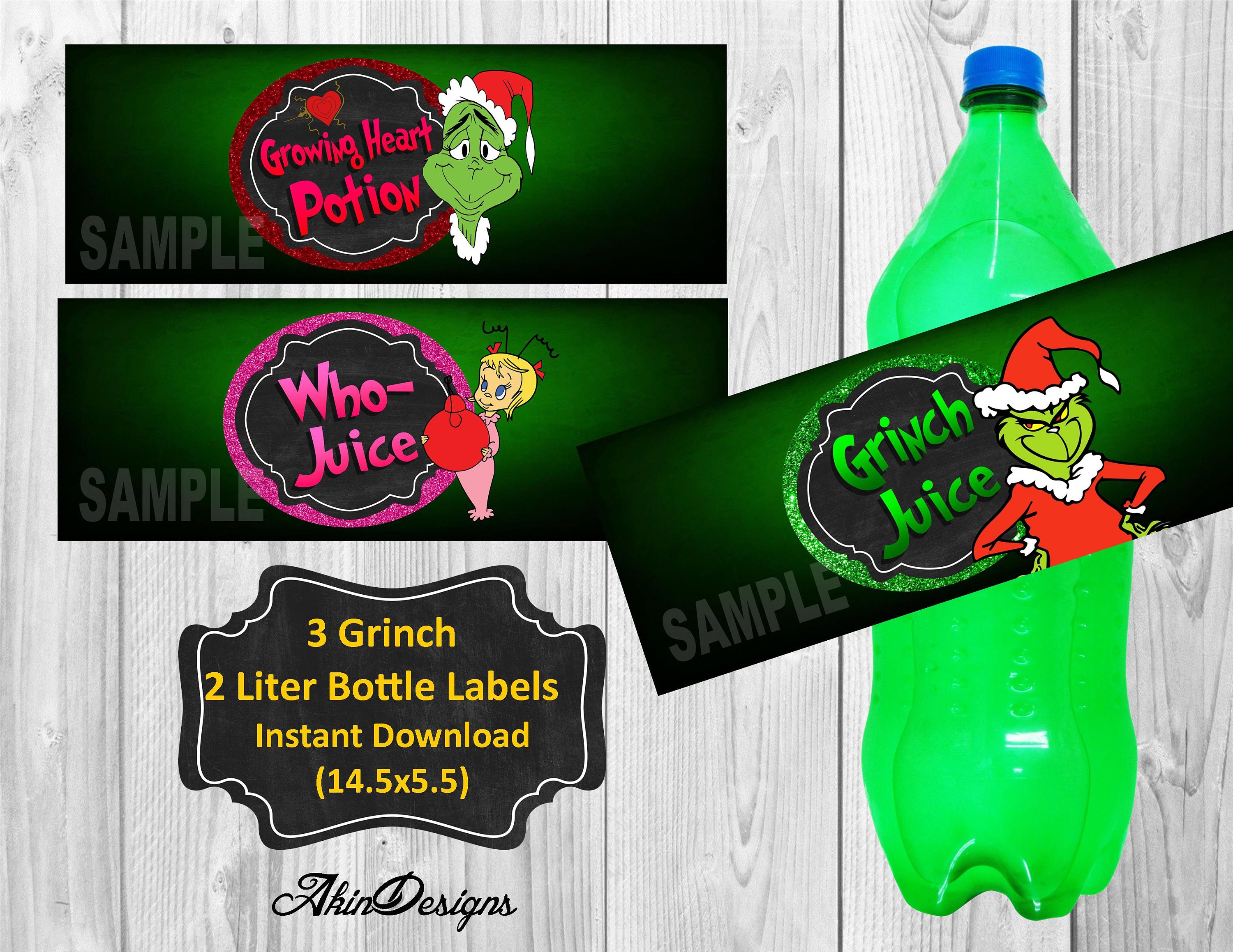 Grinch 2 Liter Bottle Labels 3 total Instant Download Etsy