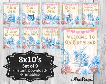 Alice in ONEderland- Alice in Wonderland- Printables- 8x10s -Set of 9- INSTANT DOWNLOAD