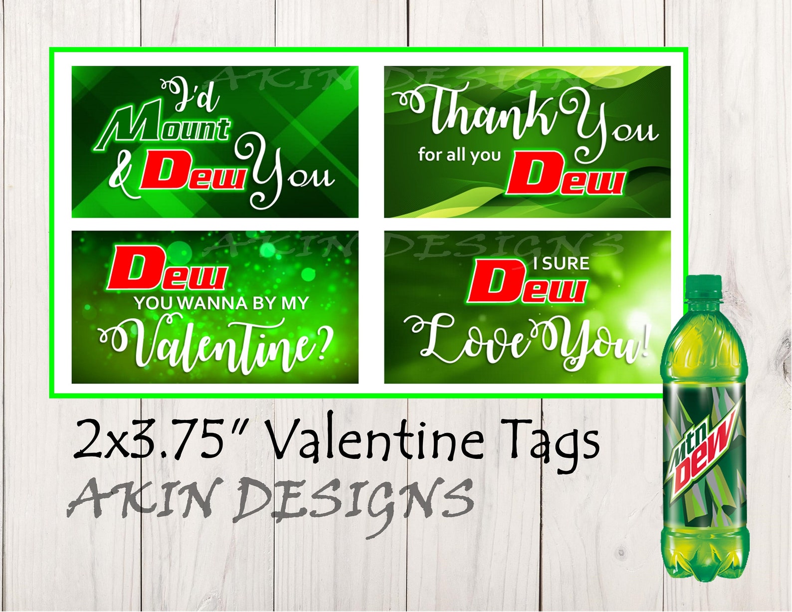 Mountain Dew Valentines Day Tags 2x3.75 Printable Instant Download - Etsy