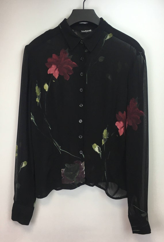 Cacharel sheer blouse in black with flowerprint