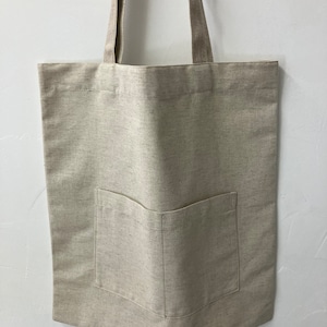 Sac, coton/lin, 39cm x 37cm x 13cm, deux poches à l’extérieur, pour vos petits achats quotidiens ou occasionnels.