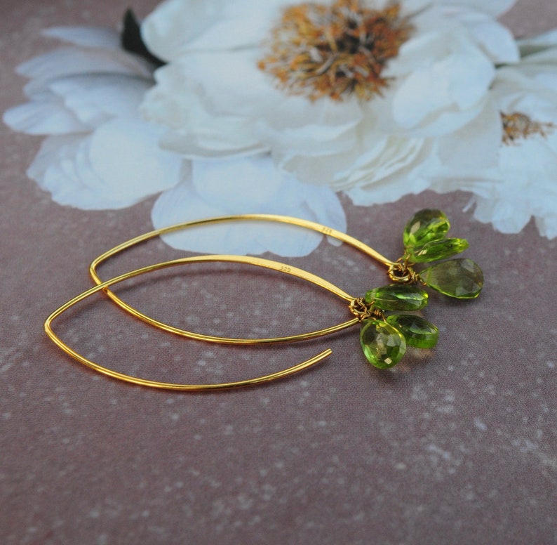 green earrings chrysolite earrings Gold silver long earrings dangle earrings