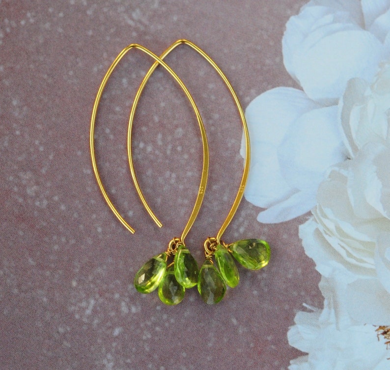 green earrings chrysolite earrings Gold silver long earrings dangle earrings
