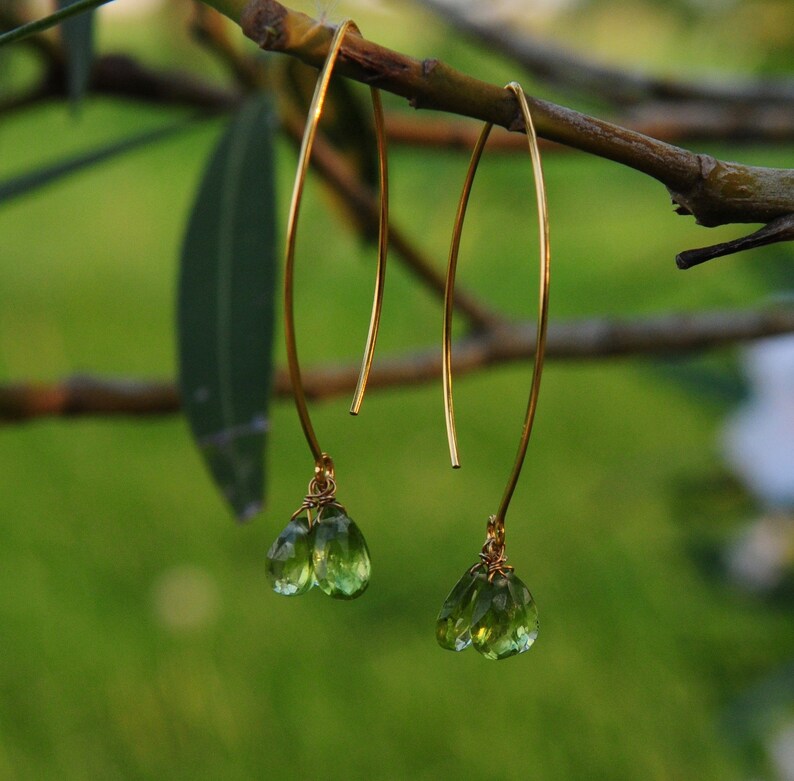 green earrings chrysolite earrings Gold silver long earrings dangle earrings