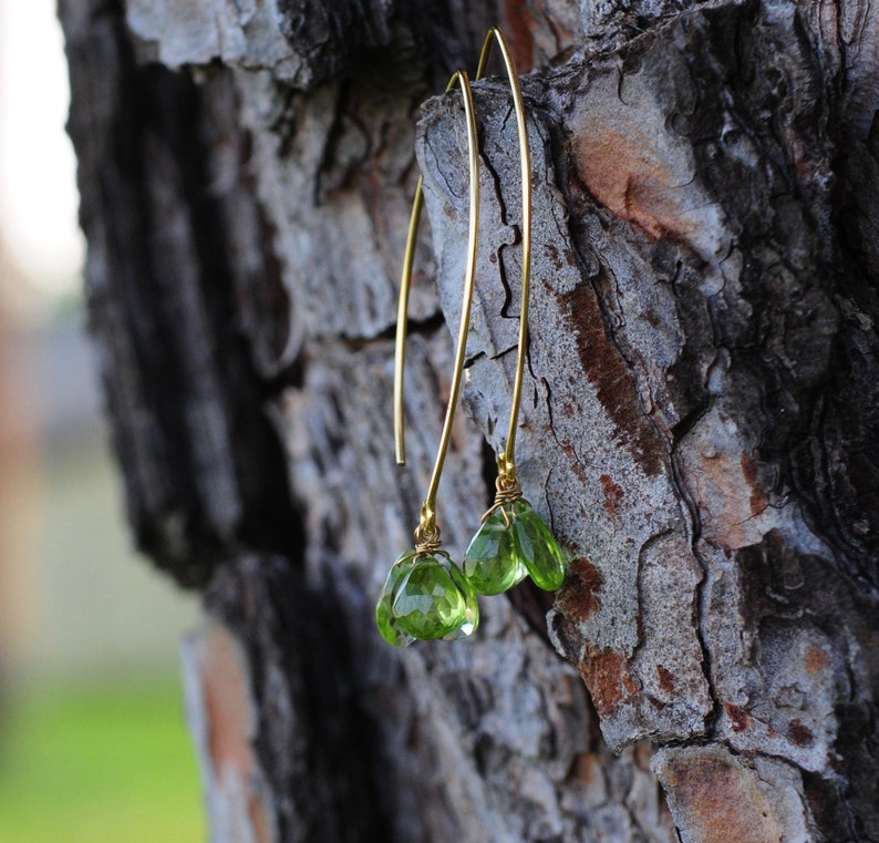green earrings chrysolite earrings Gold silver long earrings dangle earrings