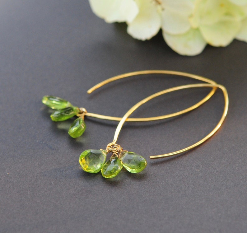 green earrings chrysolite earrings Gold silver long earrings dangle earrings