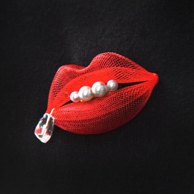 Red Lips jewelry Sexy Kiss Pin Trending now statement piece Etsy