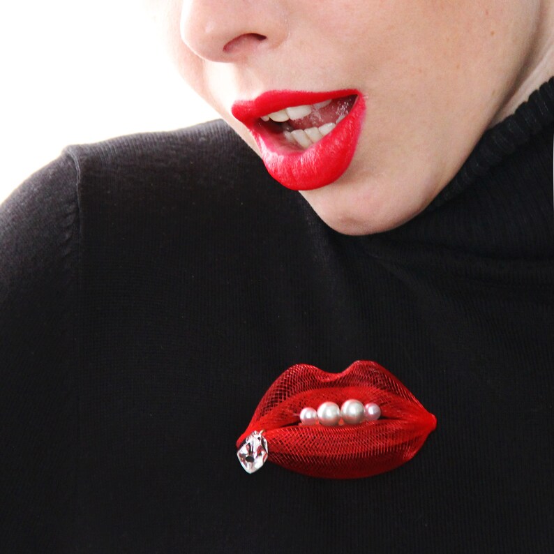 Red Lips jewelry Sexy Kiss Pin Trending now statement piece Etsy