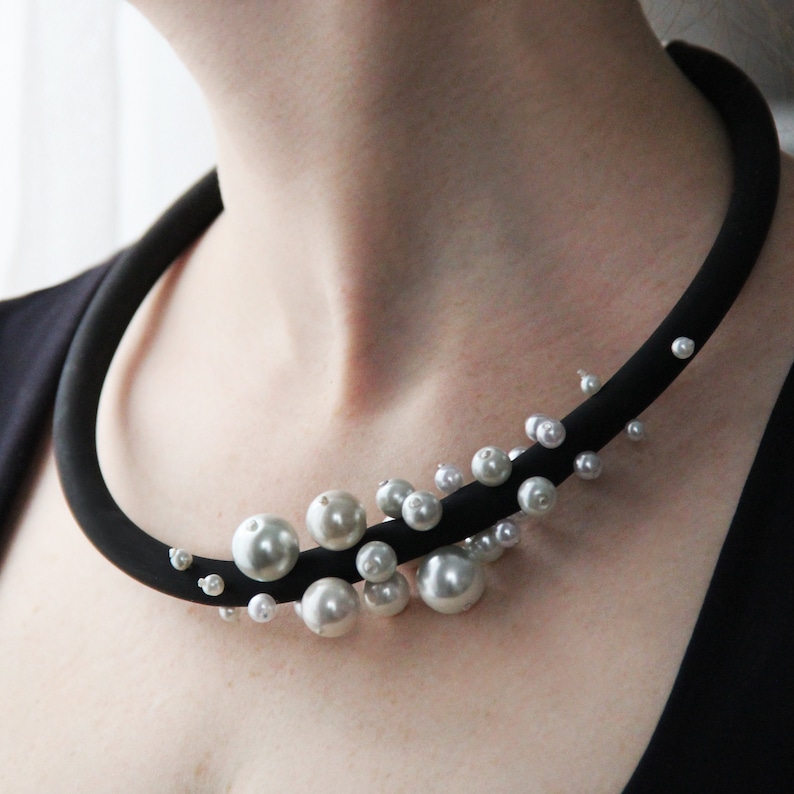 Rubber and Pearls Necklace Popular Jewelry Unique Design Etsy