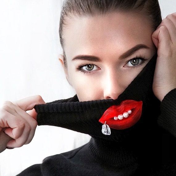 Red Lips jewelry Sexy Kiss Pin Trending now statement piece Etsy