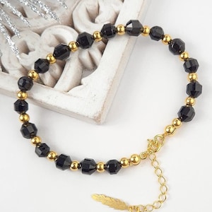 Black Turmaline Gemstone bracelet natural stone sterling silver 925 Gold plated 24k gold Luxury Black Bracelet Real stone gift jewellery
