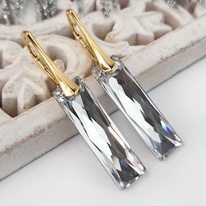 Swarovski Ohrringe, Swarovski Crystal, 925 Silber, Swarovski Elements, lange Ohrringe, Metallic Silver Crystal, weiße Brautohrringe