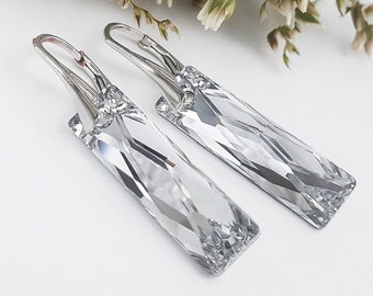 Swarovski earrings, Swarovski Crystal, Sterling silver, Swarovski Elements, long earrings, Metallic Silver Crystal, White Bridal earrings