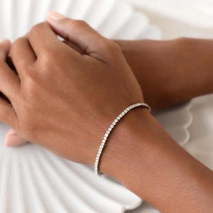 White Gold Tennis Bracelet 3 mm Round Cut CZ Diamond Zirconia 925 Sterling Silver wedding bracelet