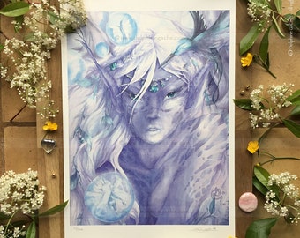 Limited and signed reproduction format 32 x 45 cm - The blue elf - Illustration Delphine GACHE