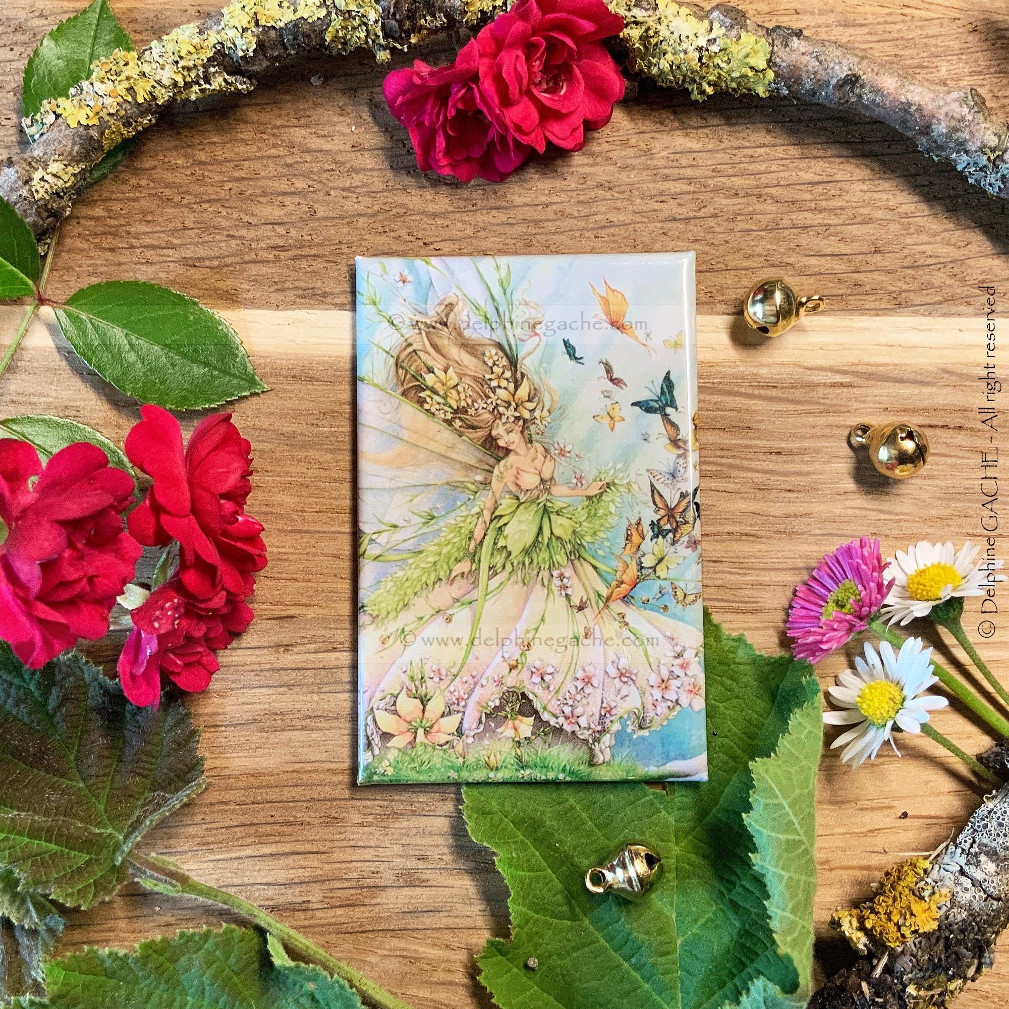 Magnet/Aimant Forte Adhérance - Thème Féerique La Fée Du Printemps Illustration Delphine Gache