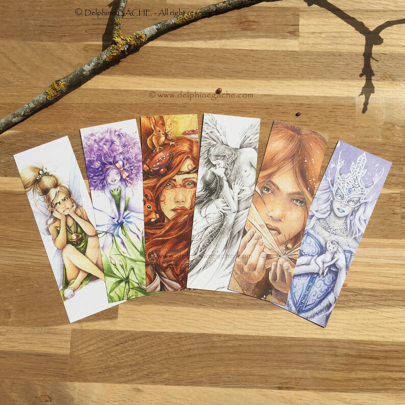 Lot of 6 fairy bookmarks - Illustrations Delphine Gache 