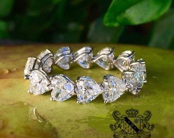 14k white gold diamond ring 7 CT wedding eternity band 6 heart