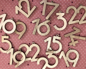 Advent calendar **NUMBERS**, Advent calendar numbers made of wood, wooden numbers 1 to 24, pendant Christmas calendar