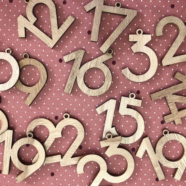 Advent calendar **NUMBERS**, Advent calendar numbers made of wood, wooden numbers 1 to 24, pendant Christmas calendar