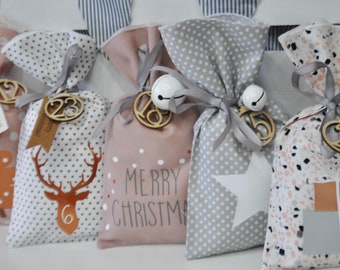 24 fabric bags to fill, Advent calendar bags, Advent calendar in old pink and gray, Advent, Advent calendar bags 22 x 12 cm