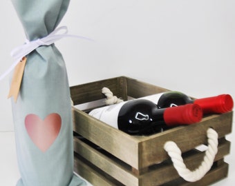 Flaschenbeutel "Herz" als Geschenk für alle Anlässe, Weinbeutel, Geschenkverpackung Wein