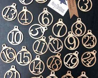 Advent calendar **NUMBERS**, Advent calendar numbers made of wood, wooden numbers 1 to 25, pendant Christmas calendar