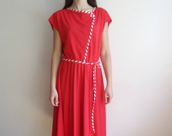 vintage 70s Raspberry red Pleated day secretary dress M L