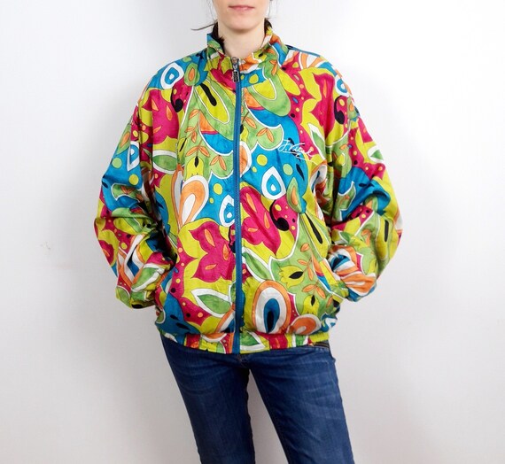 vintage 80s 90s retro windbreaker floral neon jack
