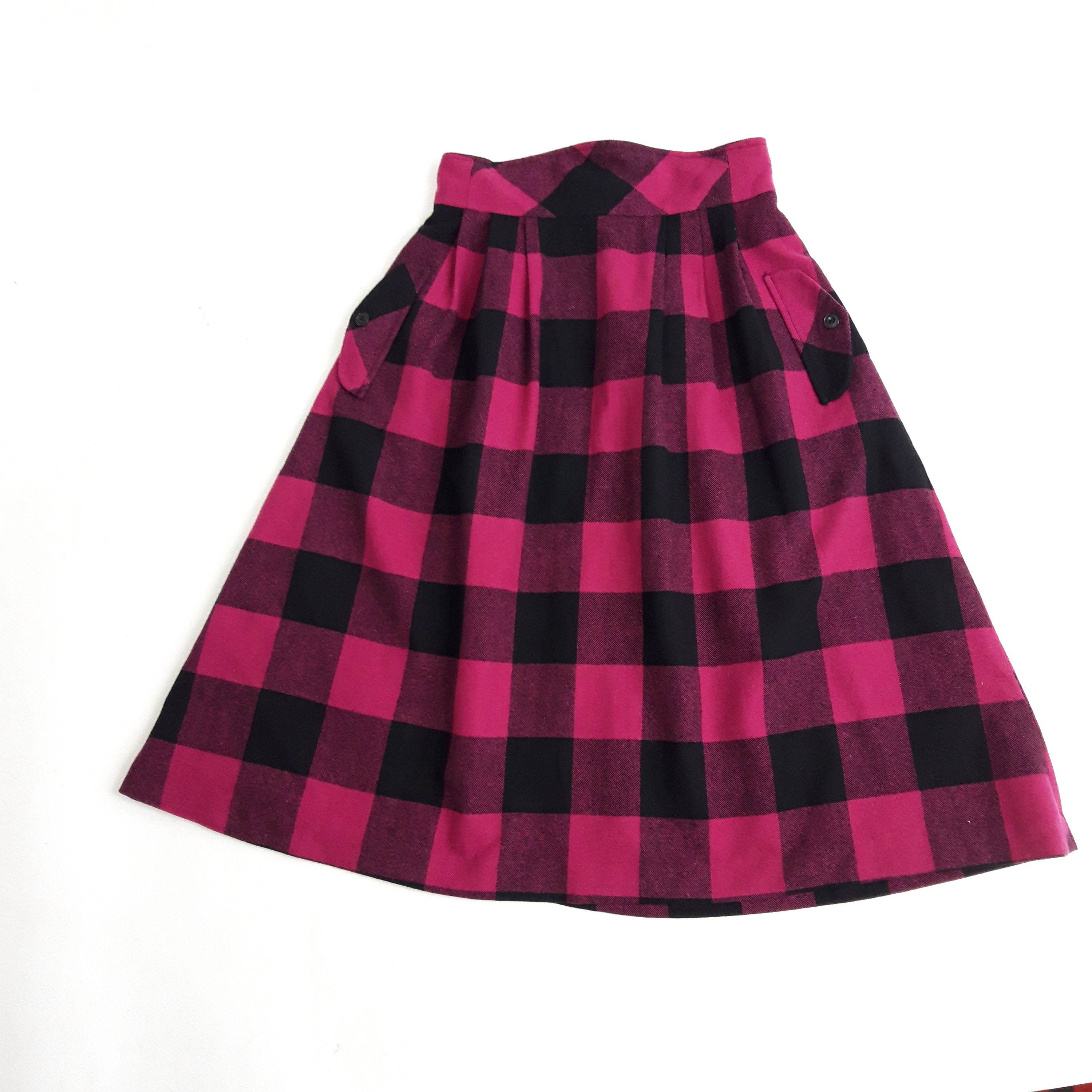 Image of Vintage S S Blend Wool Fuchsia Midi Length Full Swing Skirt