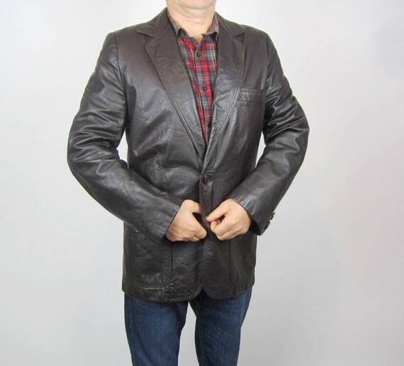 vintage 70s Brown Leather Mens Moto jacket blazer