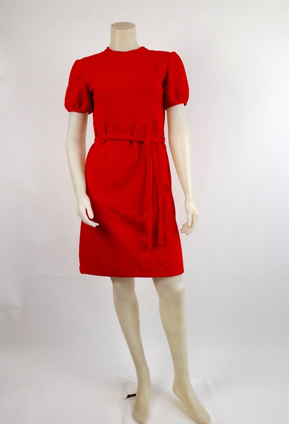 vintage 60s 70s Poppy seed Red day dress S M