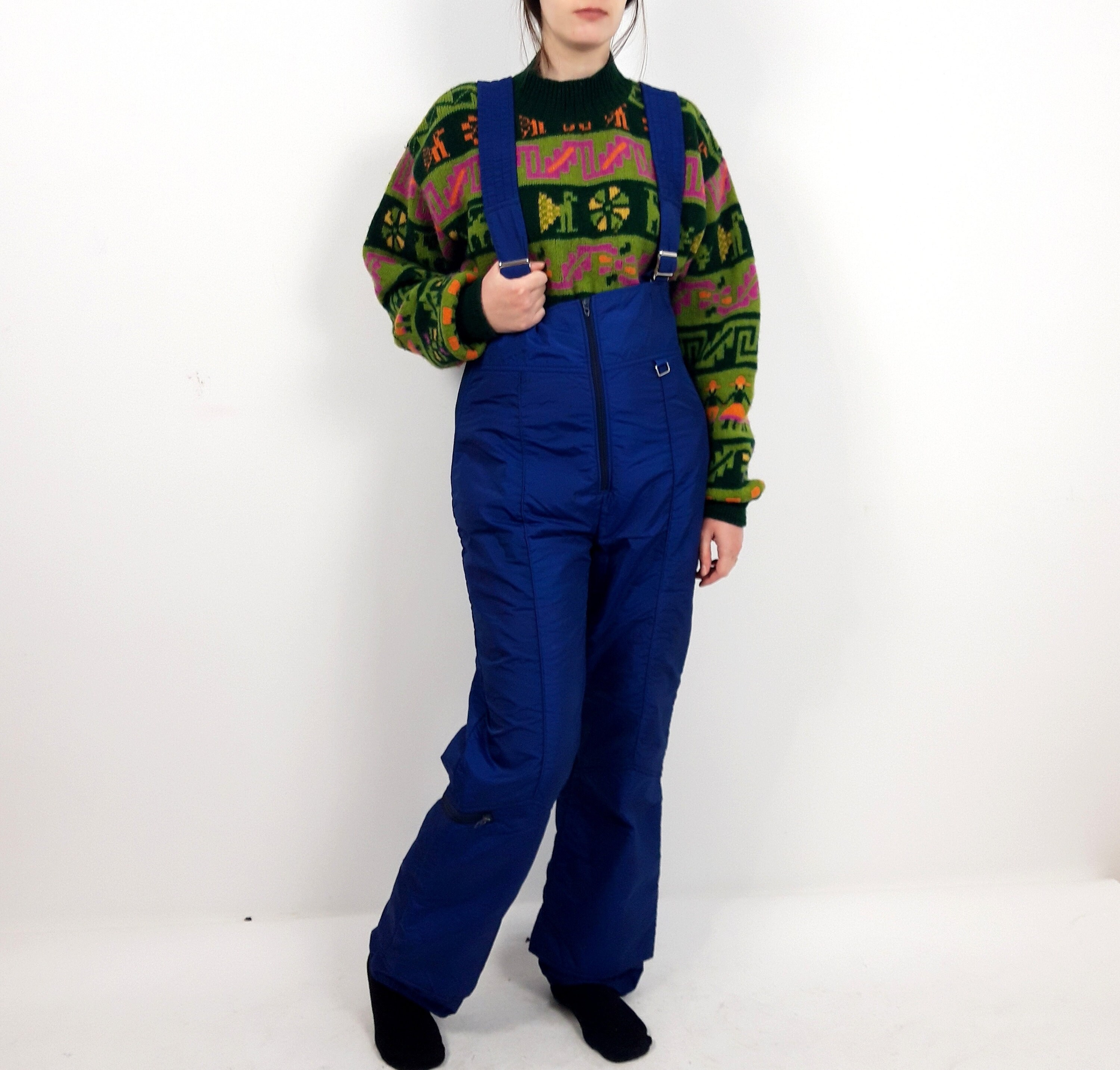 Image of Vintage S S Windbreaker Activewear Blue Ski Pants Dungarees Trousers