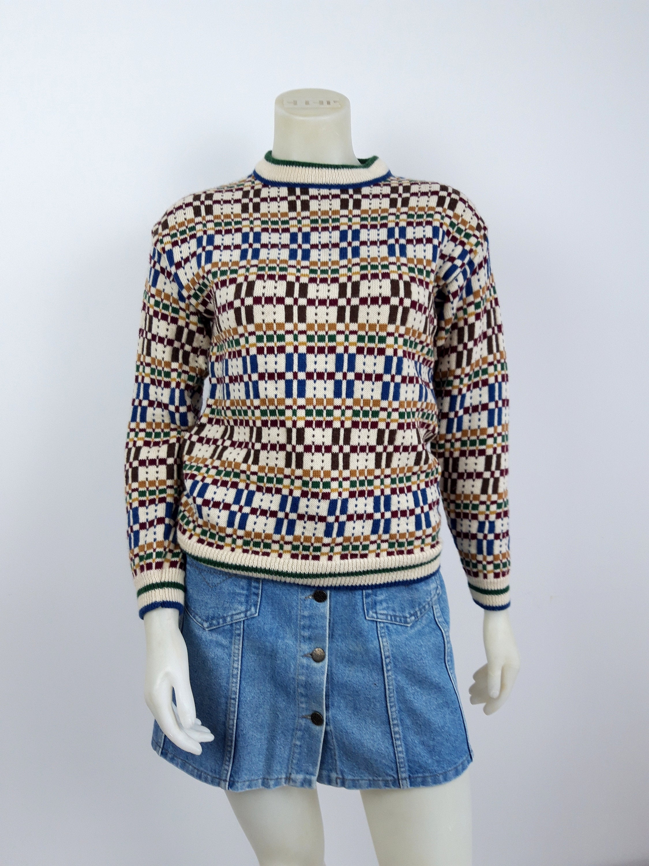 Image of Vintage 80S 90S Sweater Knitwear Colour Block S