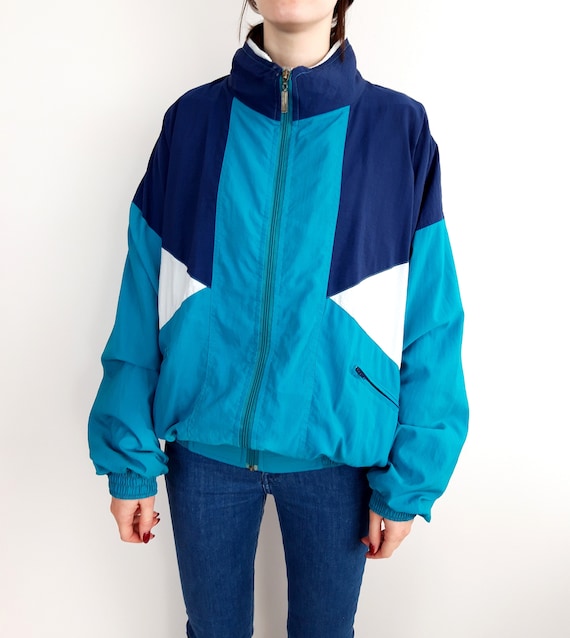 Vintage American Eagle 80s 90s Sweatshirt Zipped Jacket Windbreaker Oversize Unisex Tricolour