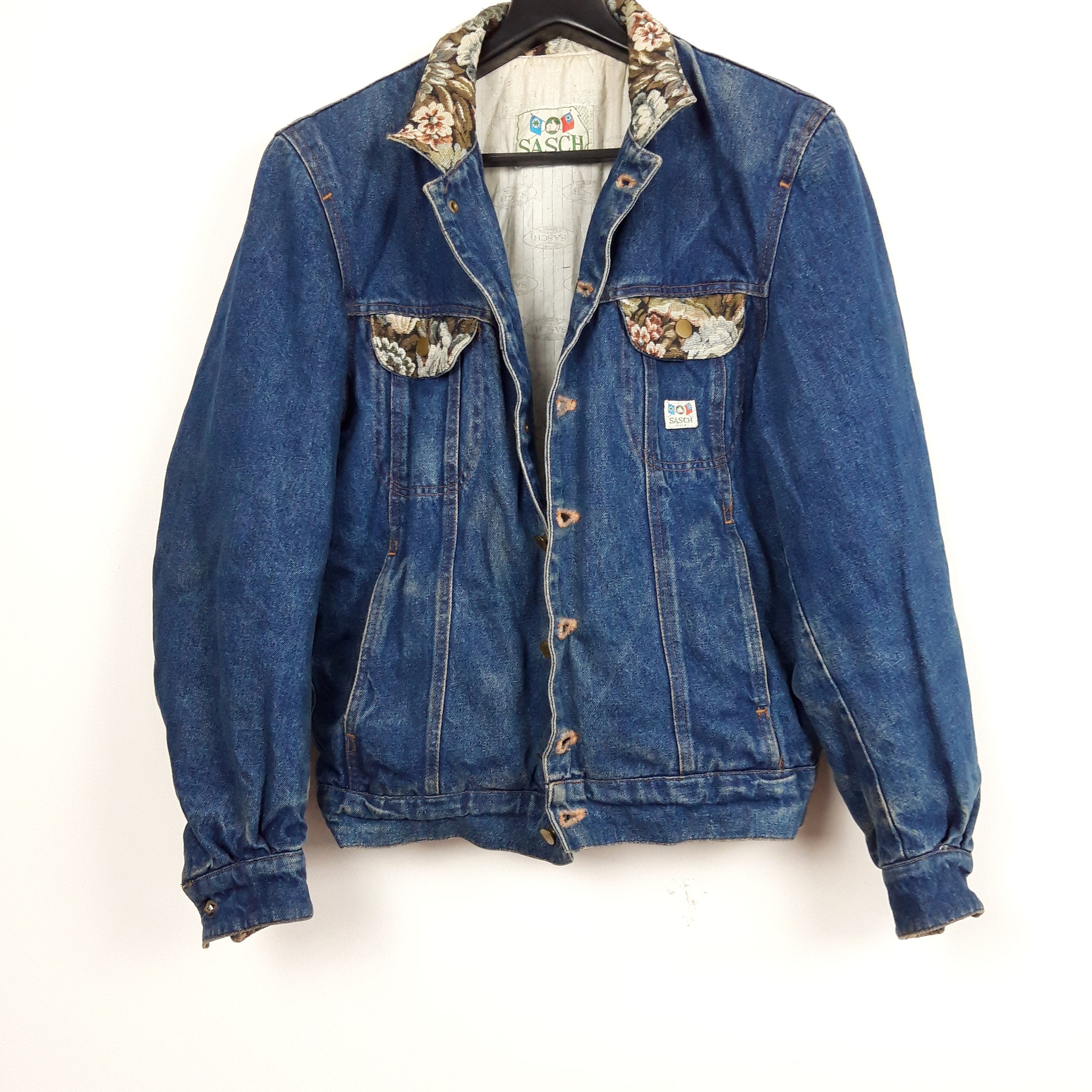 Image of Vintage 80S Dallas Tapestry Oversized Boyfriend Denim Blue Jeans Jacket Men Size M