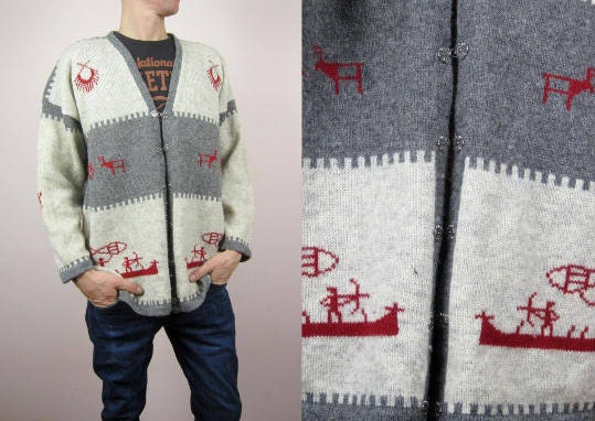 Image of Vintage Christmas Fair Isle Nordic Chunky Knit Print Lambswool Cardigan