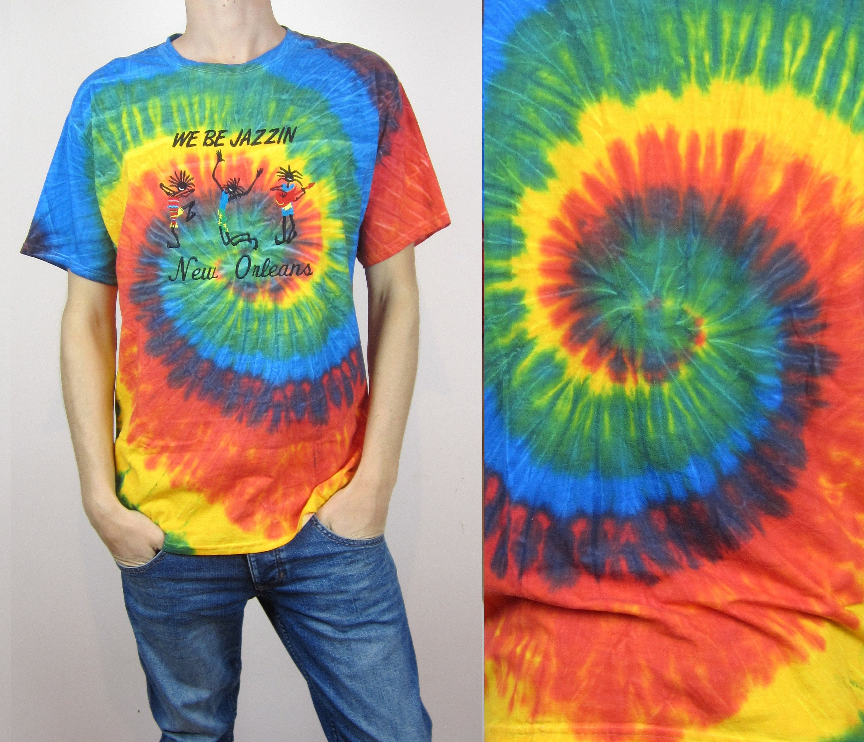 Image of Vintage Retro Psychedellic Tie Dye/Dip Print T - Shirt Large 100% Cotton