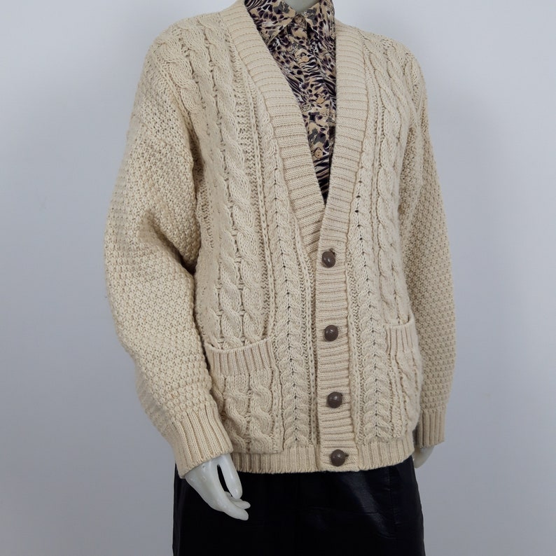 Vintage Cable Knit wool oversize granny chic Cardigan sweater Etsy