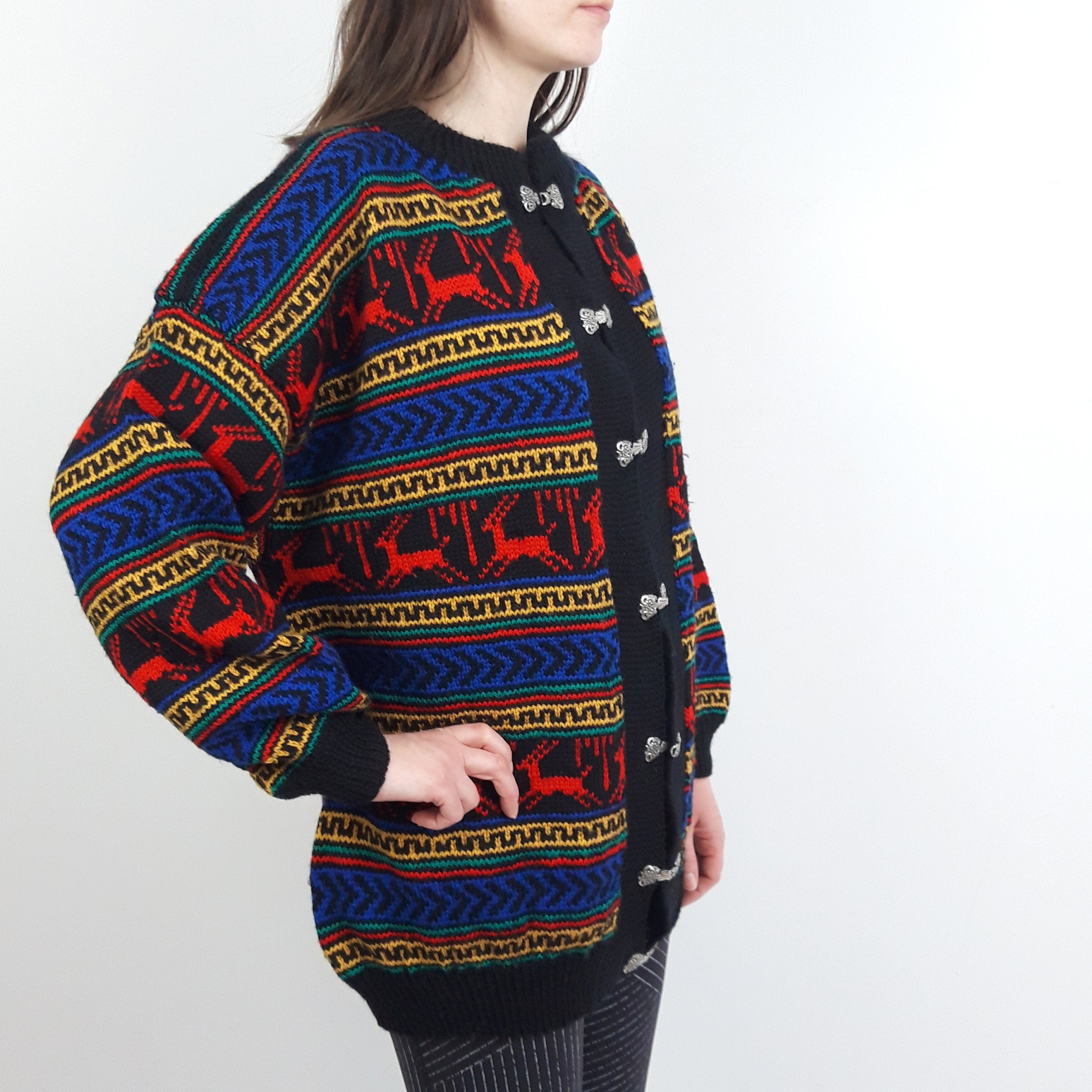 olieverf Scandinavisch damesjack op bestelling gemaakt 100% wol two-tone afgerond juk Kleding Dameskleding Sweaters Spencers 
