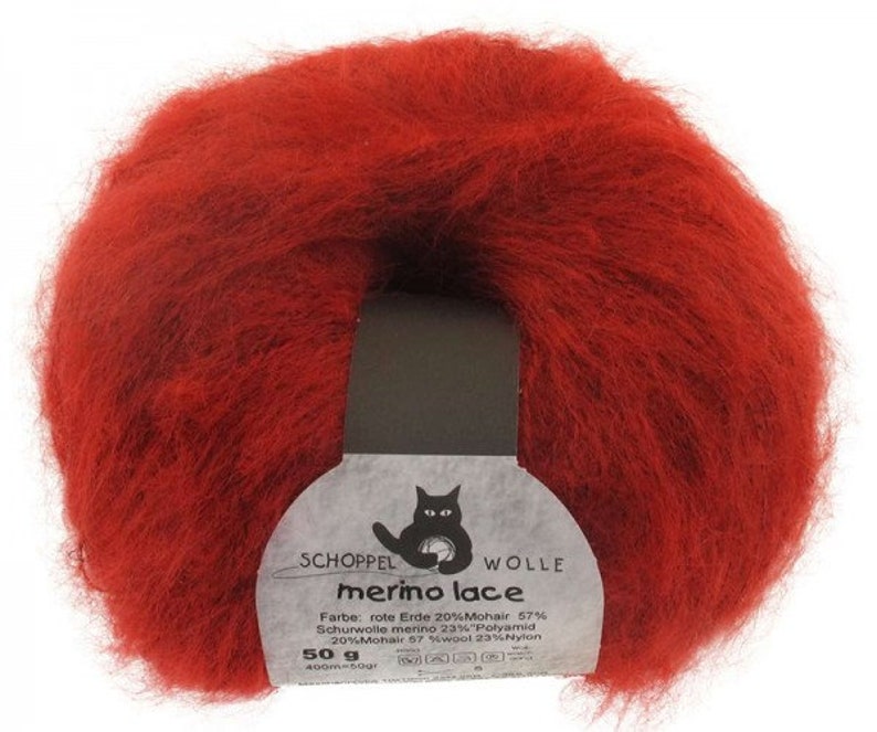 Merino lace red earth mixed fabric in popple quality knit or crochet Lacegarn fluffy yarn