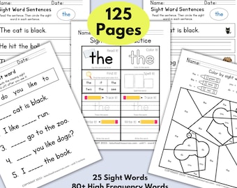 Sight Words Kindergarten 1st grade worksheets, dolch sight words, fry sight words, homeschool phonics for kids