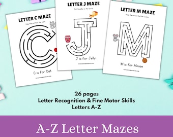 Labirinti di lettere A-Z - Attività stampabile in età prescolare